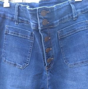 Chaps vintage  70's style patch pockets button front wide leg jeans sz14.